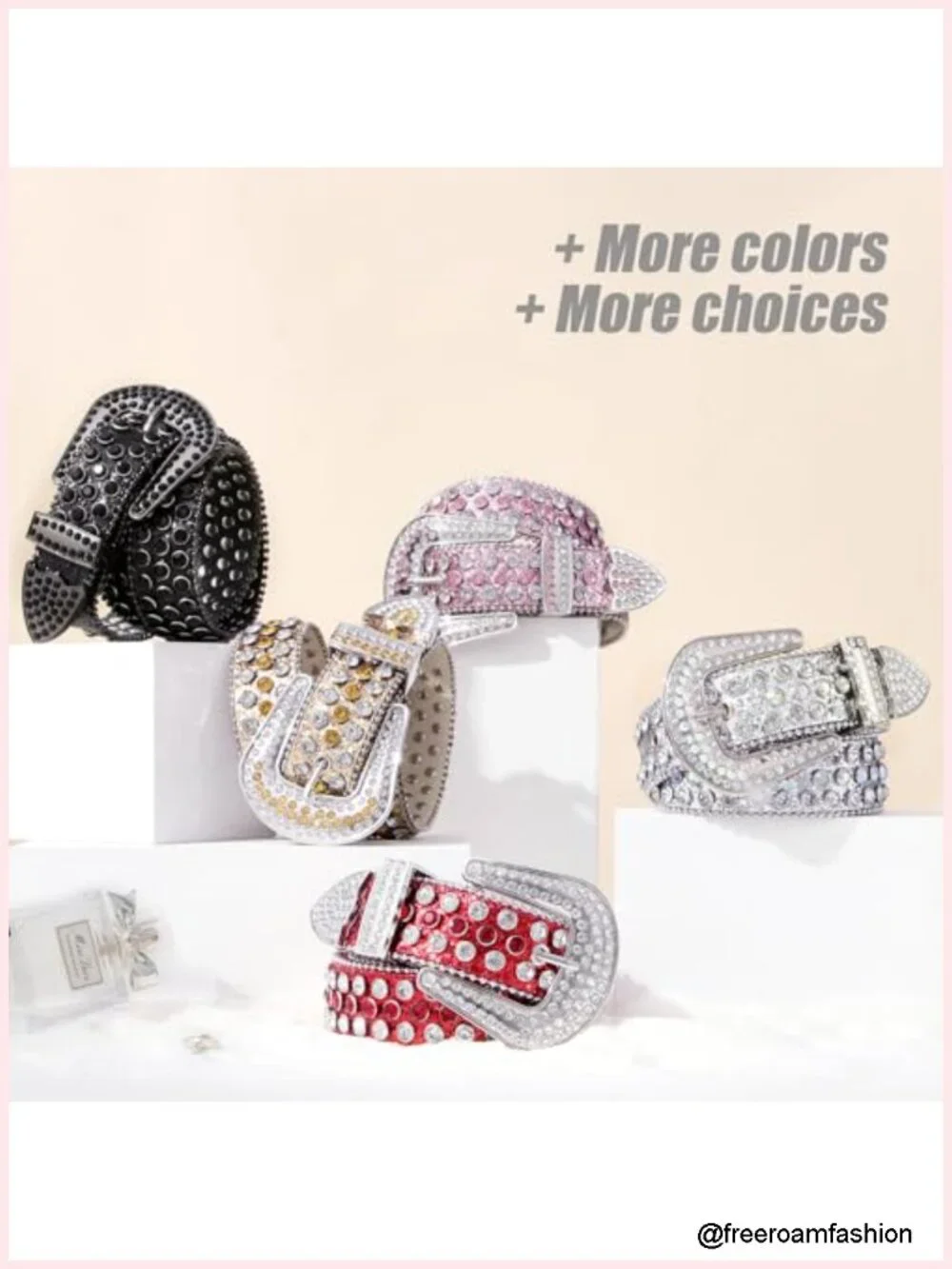 PU Leather Rhinestone Belt Western Studded Waist Belt for Jeans